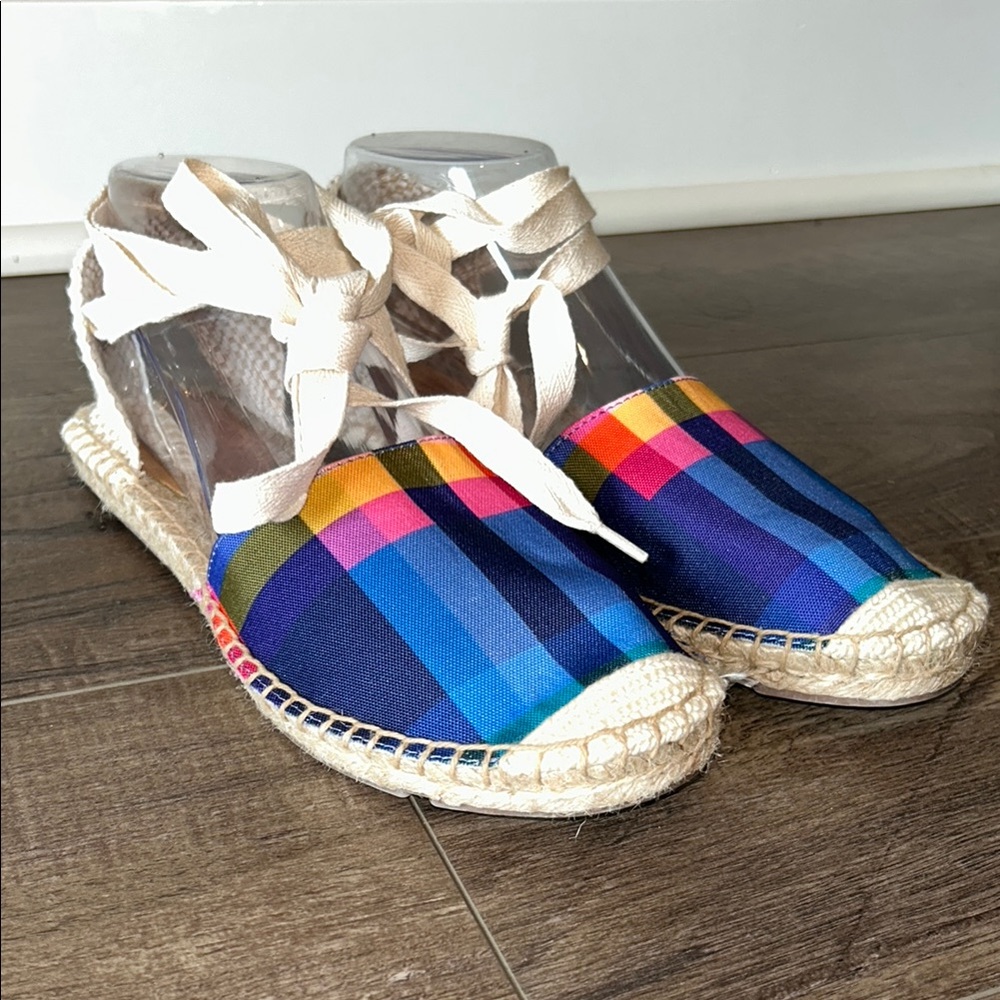 J.CREW FACTORY "D'ORSAY" ESPADRILLE PLAID MADRAS SUMMER SANDALS SIZE 7.5
